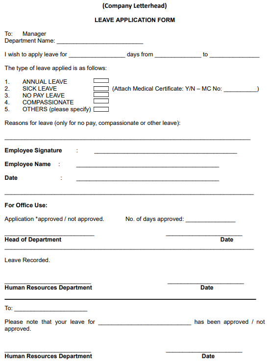 Leave application form